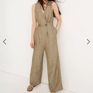 Madewell sz 16 Linen Button-Waist Wide-Leg Jumpsuit